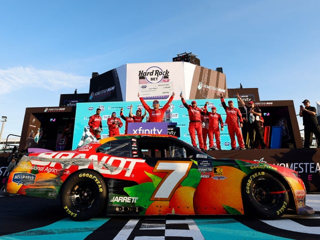 Manufacturer reference image: Justin Allgaier 2025 Brandt Homestead Raced Win 1:24 Autographed ARC Diecast