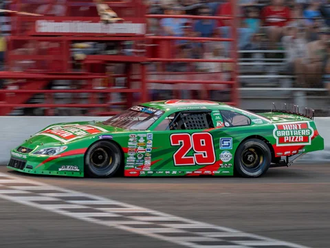 Manufacturer reference image: Kevin Harvick 2026 Hunt Brothers Pizza Colorado Raced Win 1:24 Color Chrome ARC Diecast