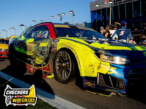 Manufacturer reference image: Kyle Larson 2026 HendrickCars.com Kyle Busch Tribute Checkers or Wreckers 1:24 ARC Diecast