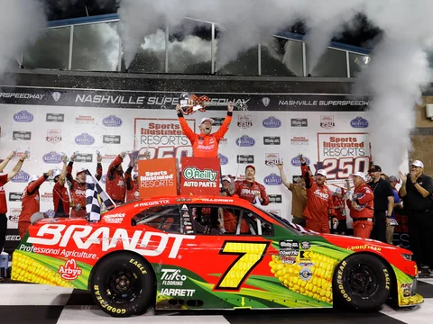 Manufacturer reference image: Justin Allgaier 2026 Brandt Nashville Raced Win 1:24 Autographed ARC Diecast